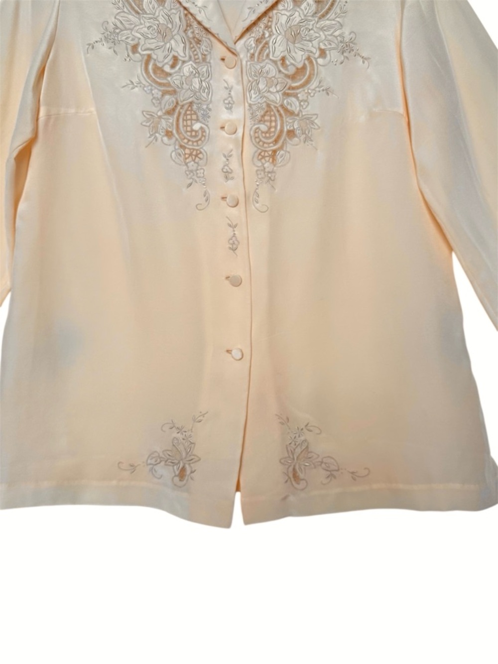 Vintage 100% Silk Embroidered Lace Cutout Blouse Feminine Prairiecore Romantic - Picture 6 of 12